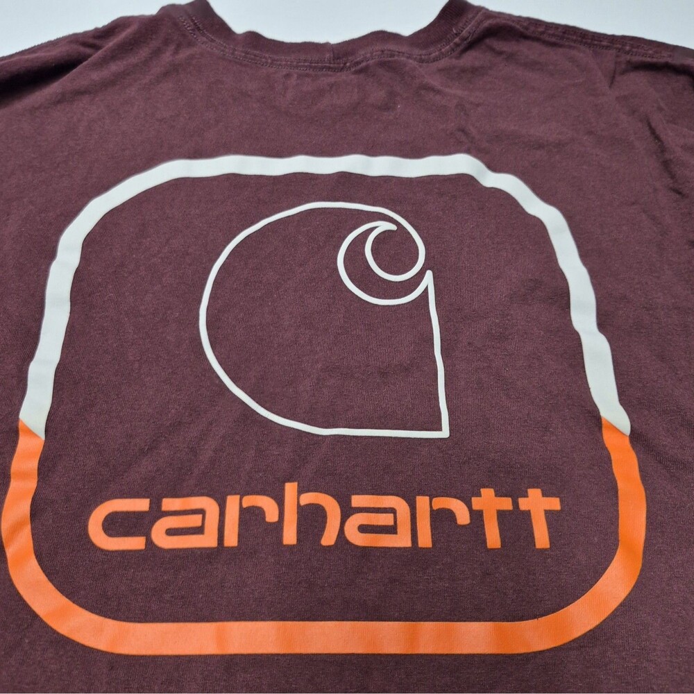 Carhartt Back Box Logo Long Sleeve Pocket T-Shirt Burgundy Men's L Tall EUC